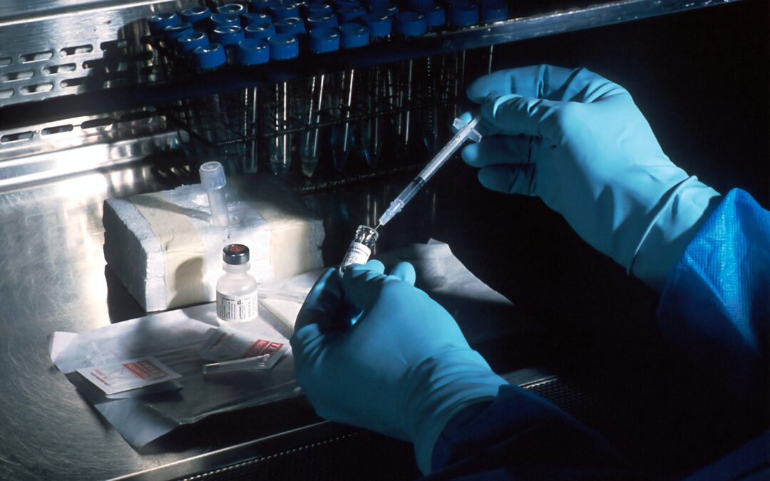 Person's hands with lab tools for genetic testing.