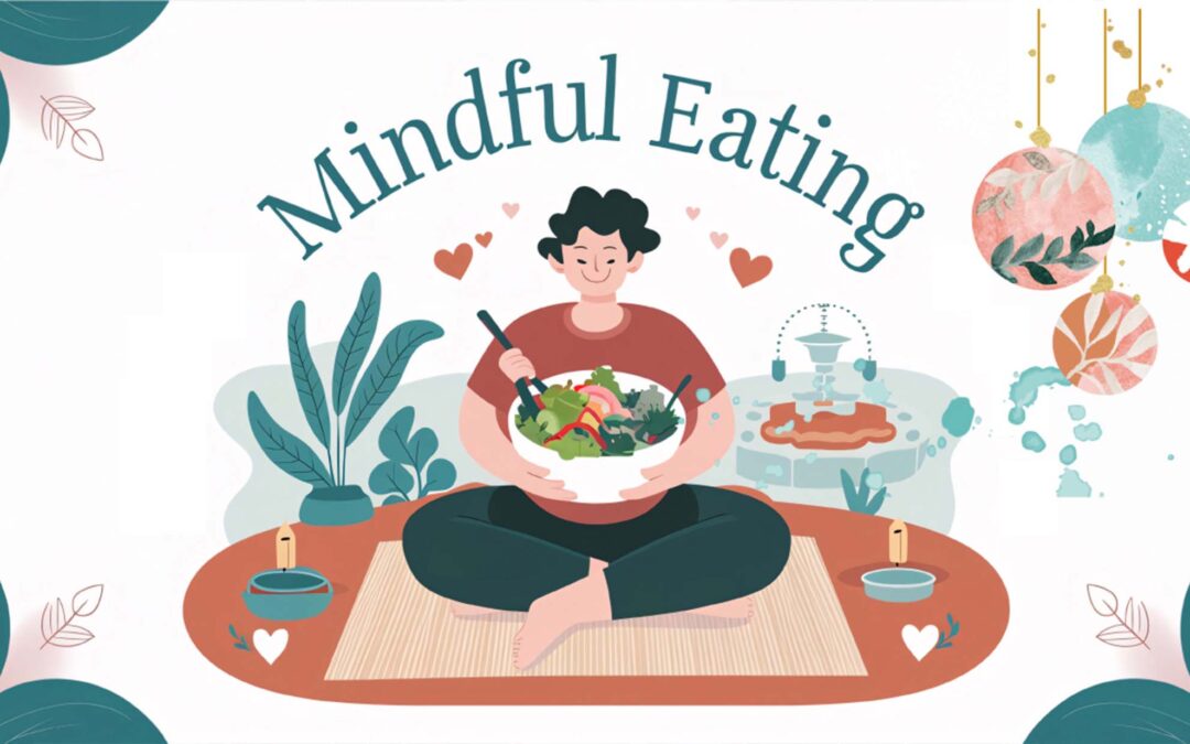 Mindful person with bowl of fresh healthy salad